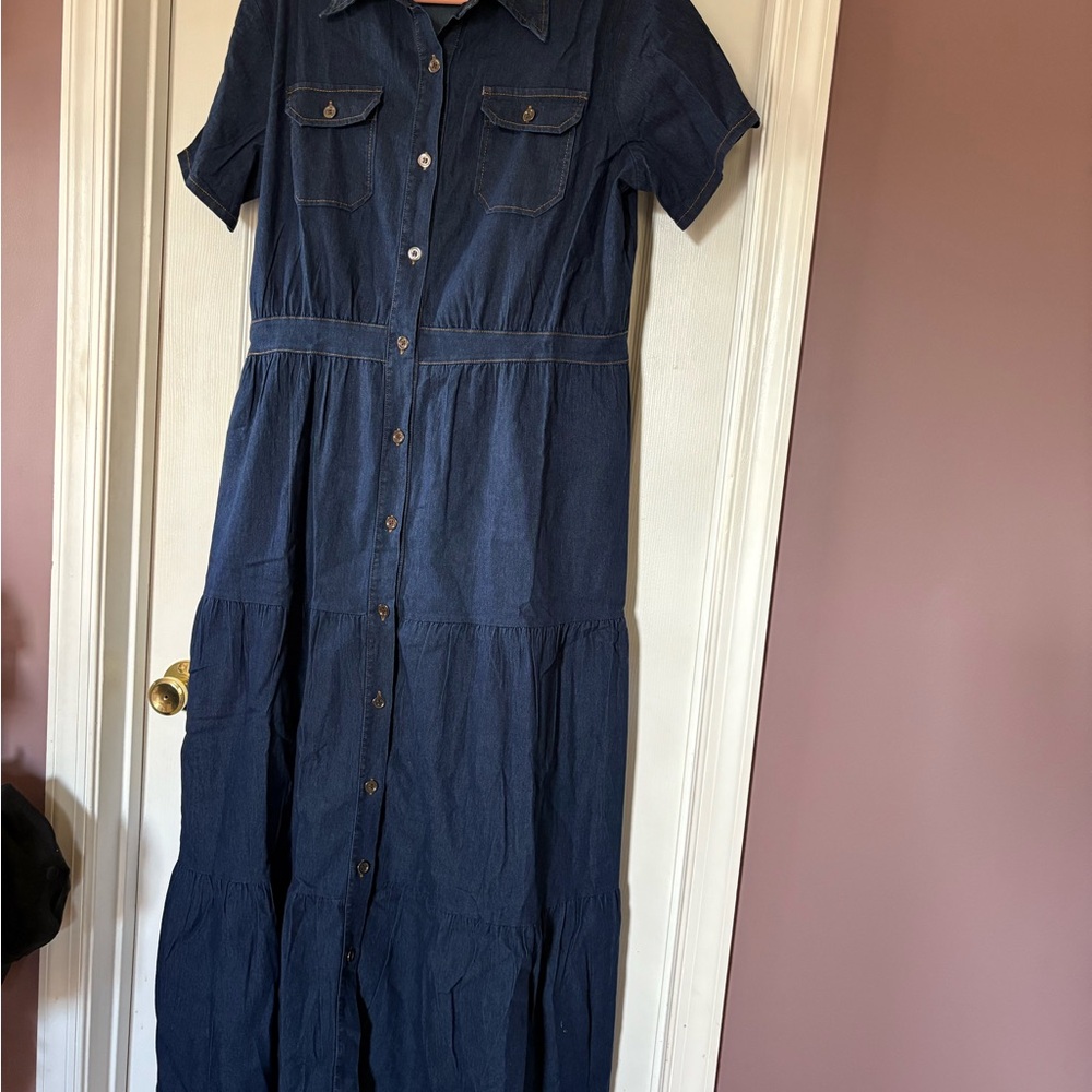 Denim Button-Down Maxi Dress